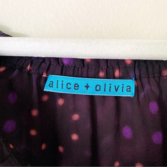 Alice + Olivia | Silk Pattern Blouse Tie Neck Semi-Sheer Purple Plum Small - Picture 5 of 6